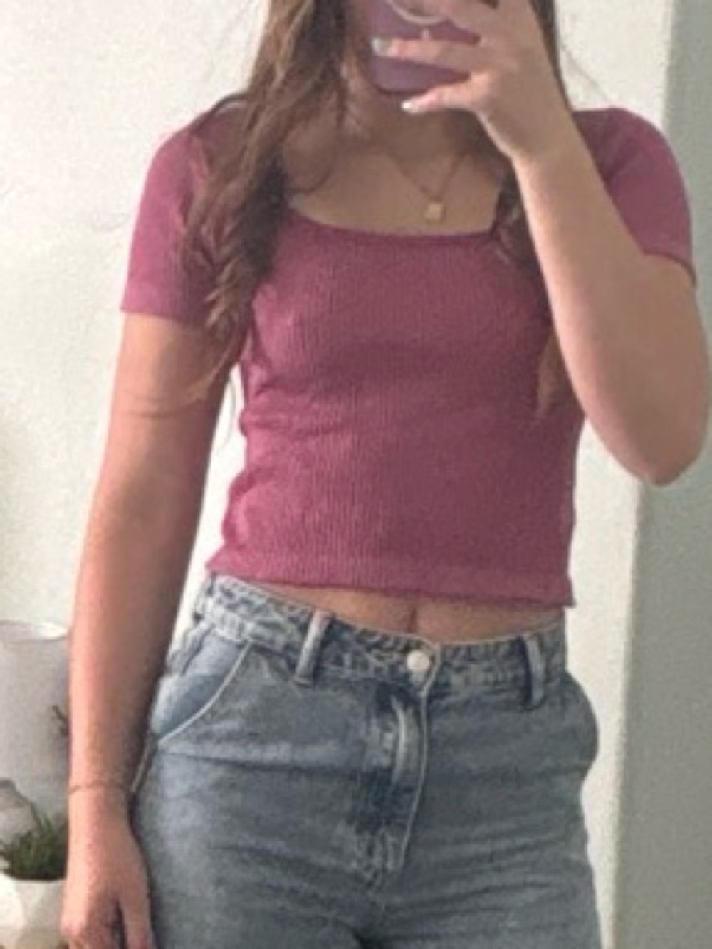 Crop Ribbed Short-Sleeve Top in Mauve Pink